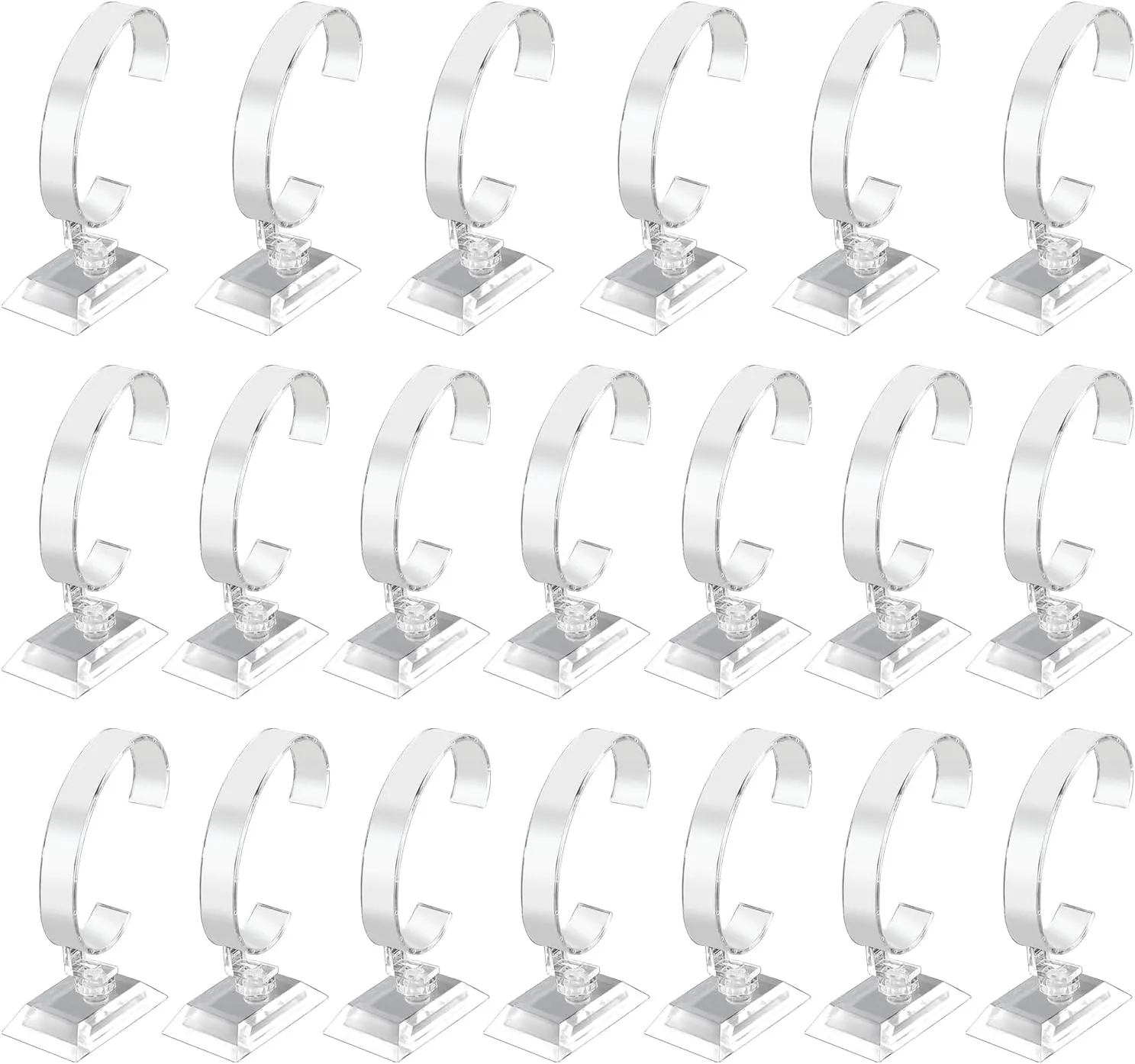 20 Pack Plastic C-Type Watch Display Stands, Durable Bracelet or Bangle Rack Holder for Jewelry Shops, Wristbands, Stretchie Bangles, Clear Showcase Organizer