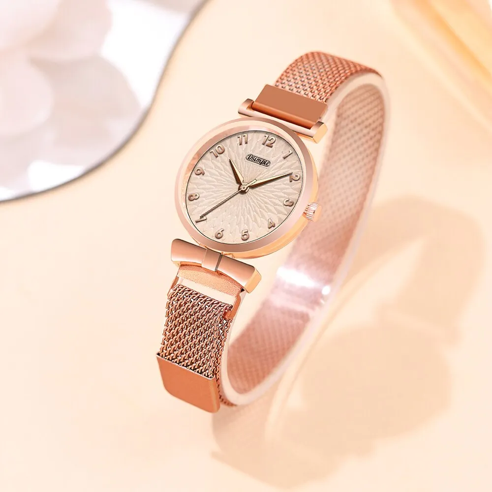 2pcs Set Fashion Women Bracelet Quartz Watches Women Magnetic Watch Ladies Sports Dress Rose Gold Wrist Watch