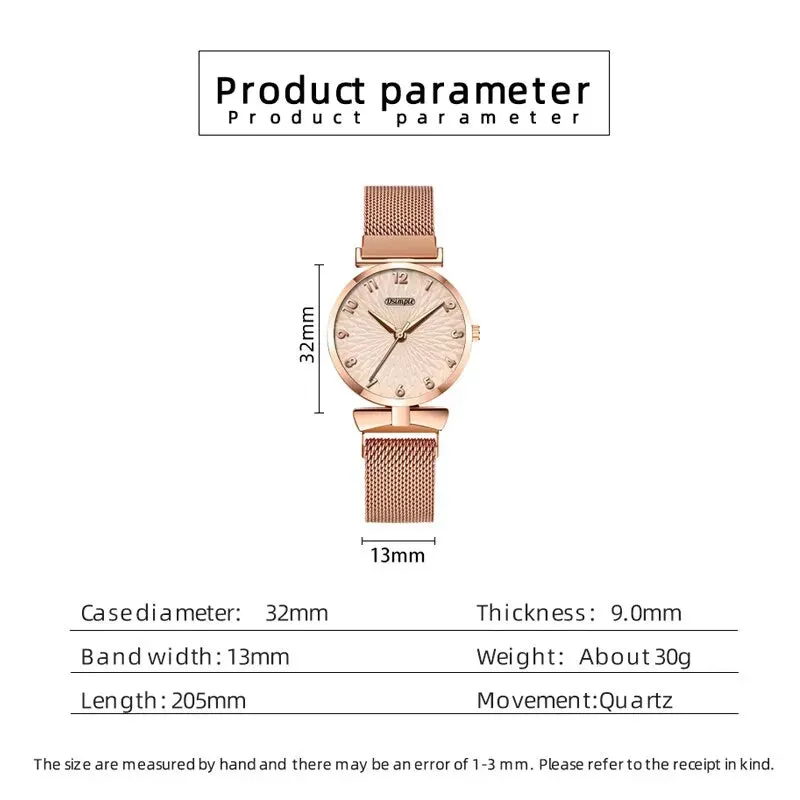 2pcs Set Fashion Women Bracelet Quartz Watches Women Magnetic Watch Ladies Sports Dress Rose Gold Wrist Watch