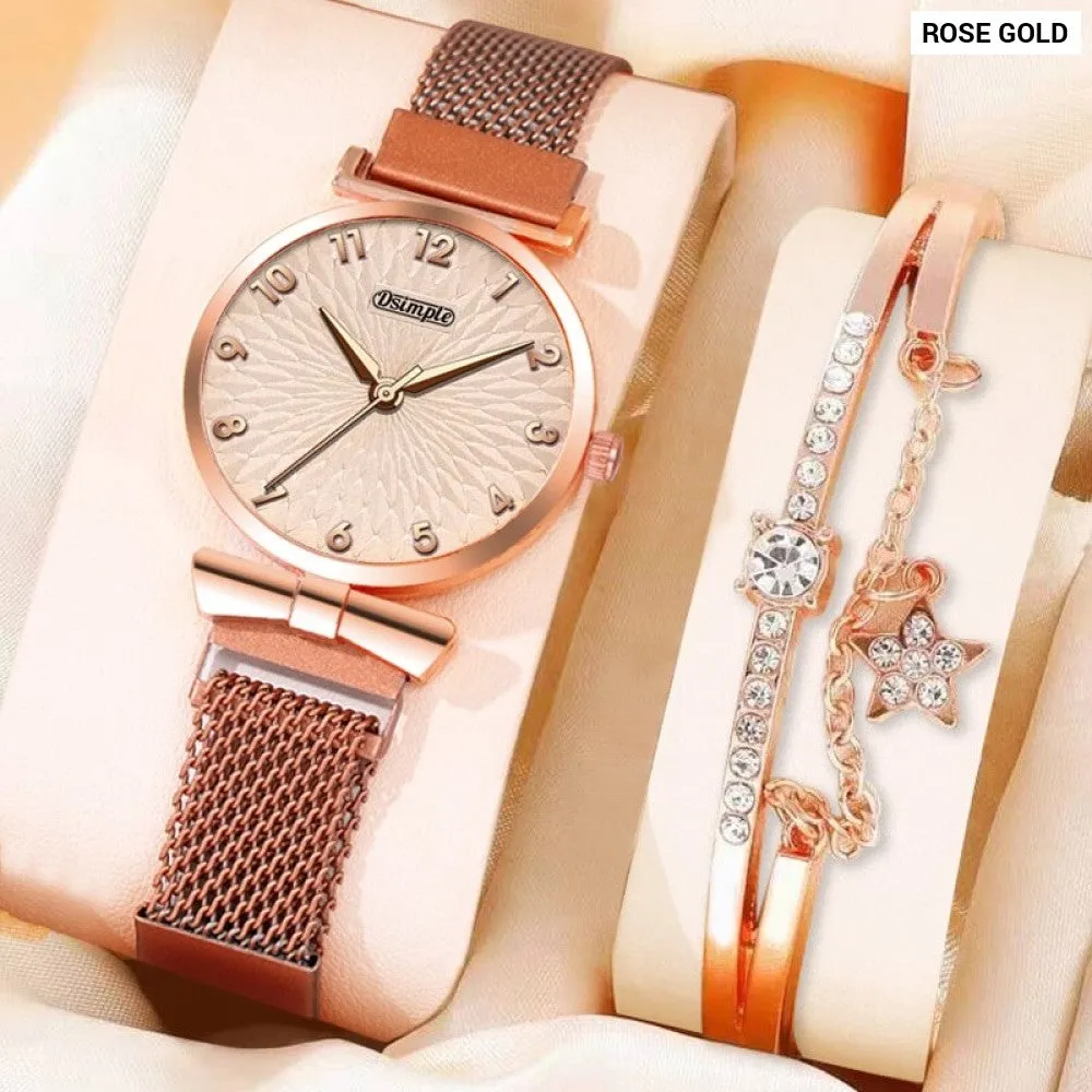 2pcs Set Fashion Women Bracelet Quartz Watches Women Magnetic Watch Ladies Sports Dress Rose Gold Wrist Watch