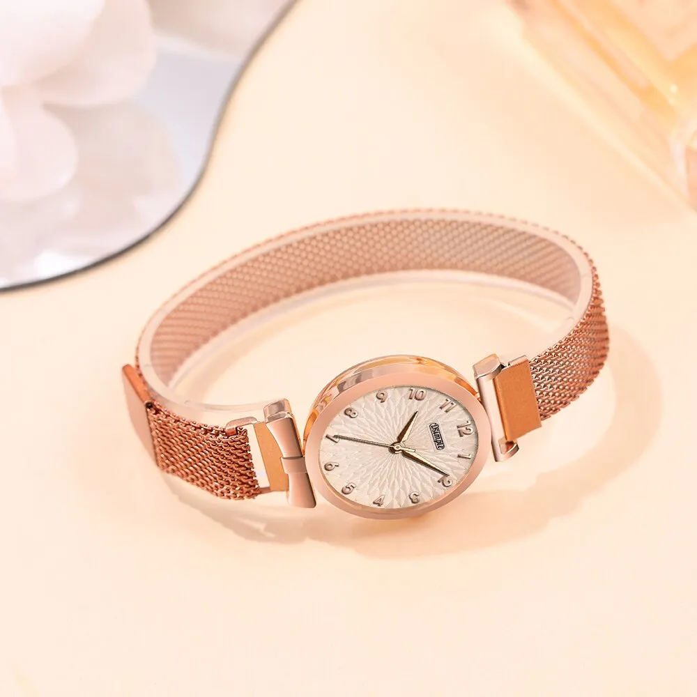 2pcs Set Fashion Women Bracelet Quartz Watches Women Magnetic Watch Ladies Sports Dress Rose Gold Wrist Watch