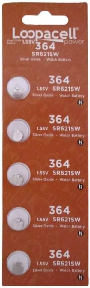 364 (SR621SW) 1.55V Silver Oxide Watch Battery (5 Batteries)