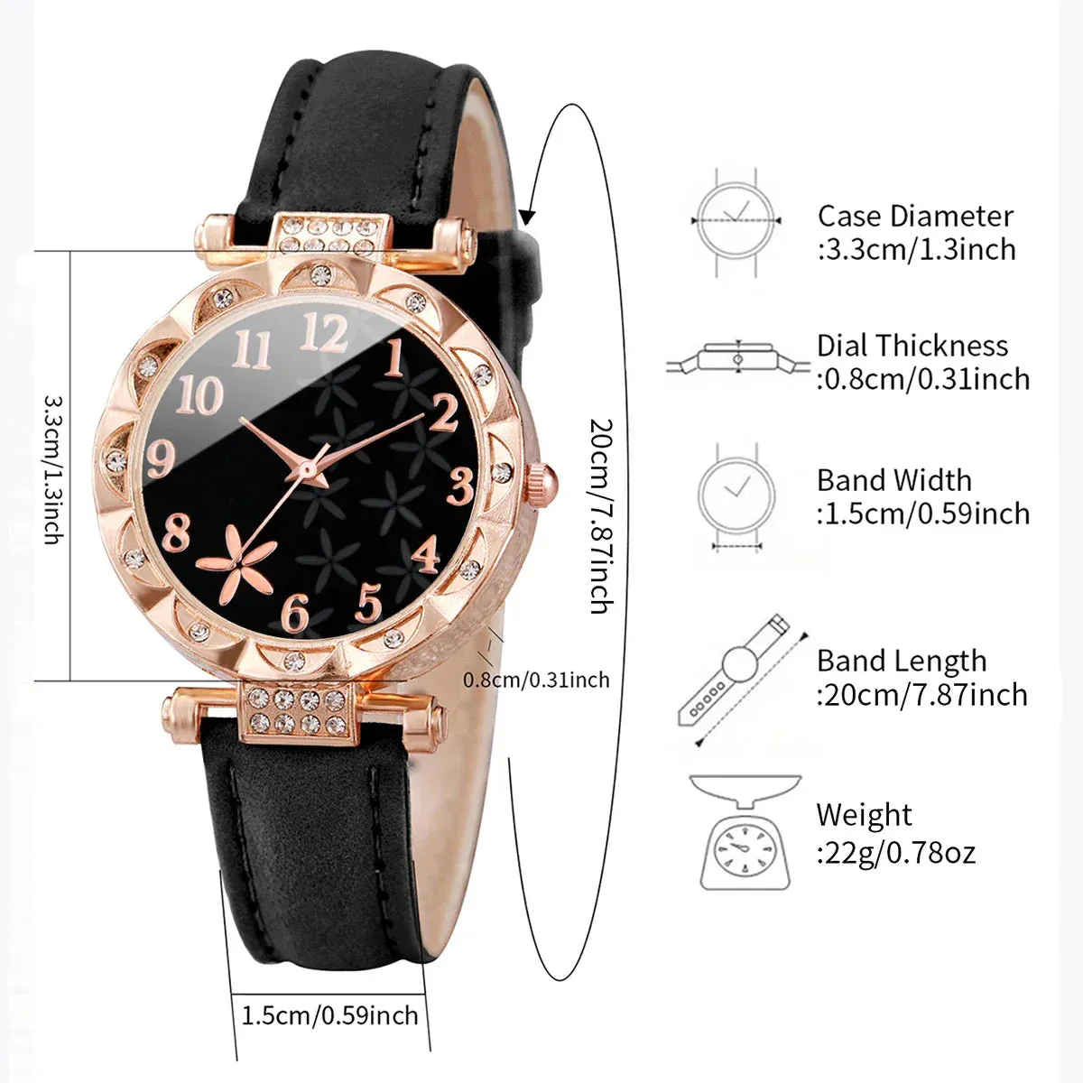 6 Piece Floral Dial Quartz Watch Bracelet Set - Without Box