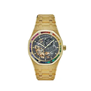 Audemars Piguet Royal Oak 15412BA.YG.1224BA.01 Rainbow Baguette Frosted Yellow Gold Double Balance Wheel