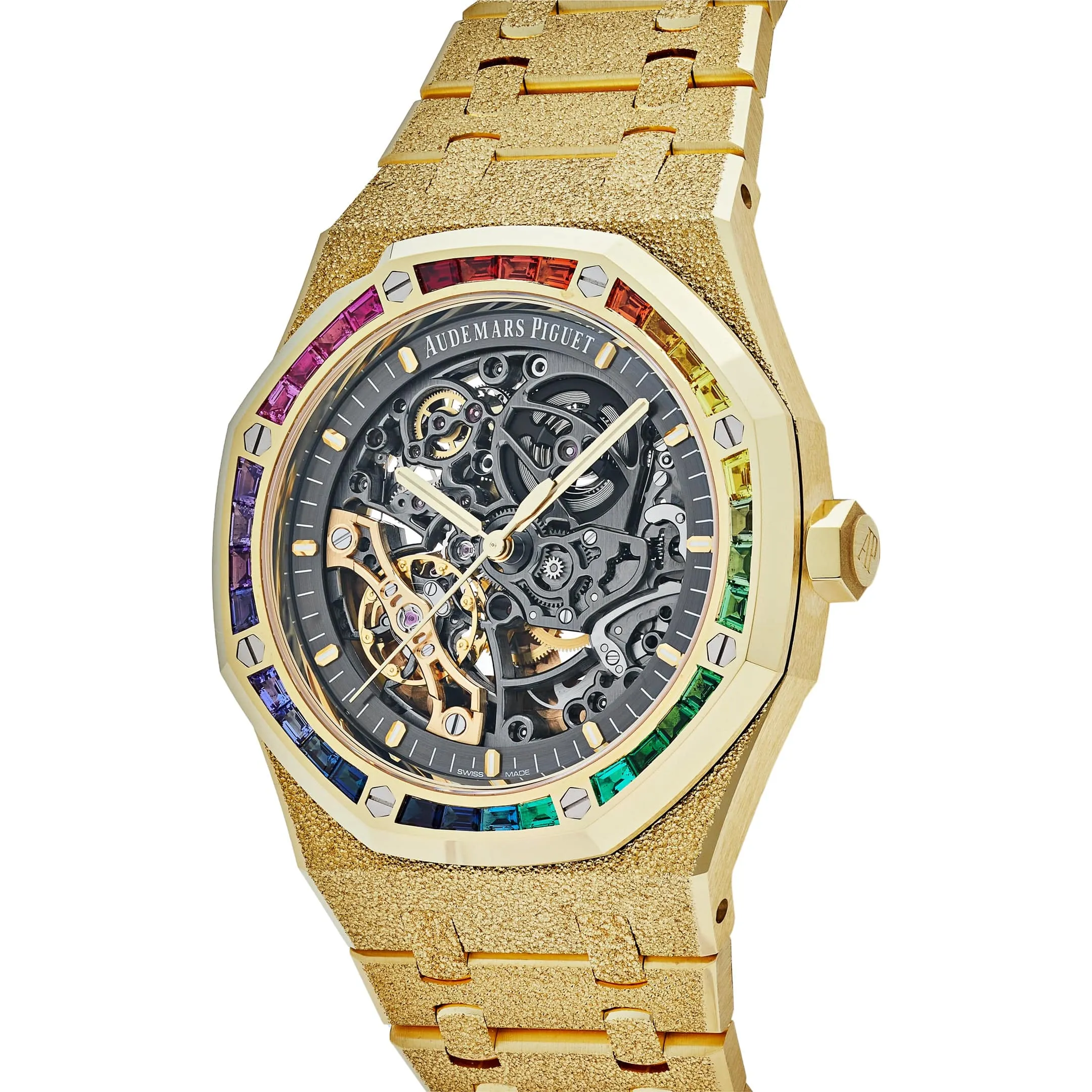 Audemars Piguet Royal Oak 15412BA.YG.1224BA.01 Rainbow Baguette Frosted Yellow Gold Double Balance Wheel