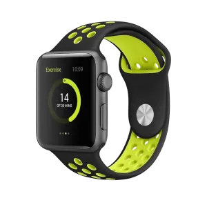 BEHELLO Premium Apple Watch Series 1-8 & SE 42/44mm Silicone Strap - Black/Yellow (Apple Watch sold separately)