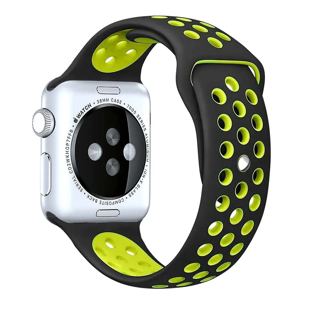 BEHELLO Premium Apple Watch Series 1-8 & SE 42/44mm Silicone Strap - Black/Yellow (Apple Watch sold separately)