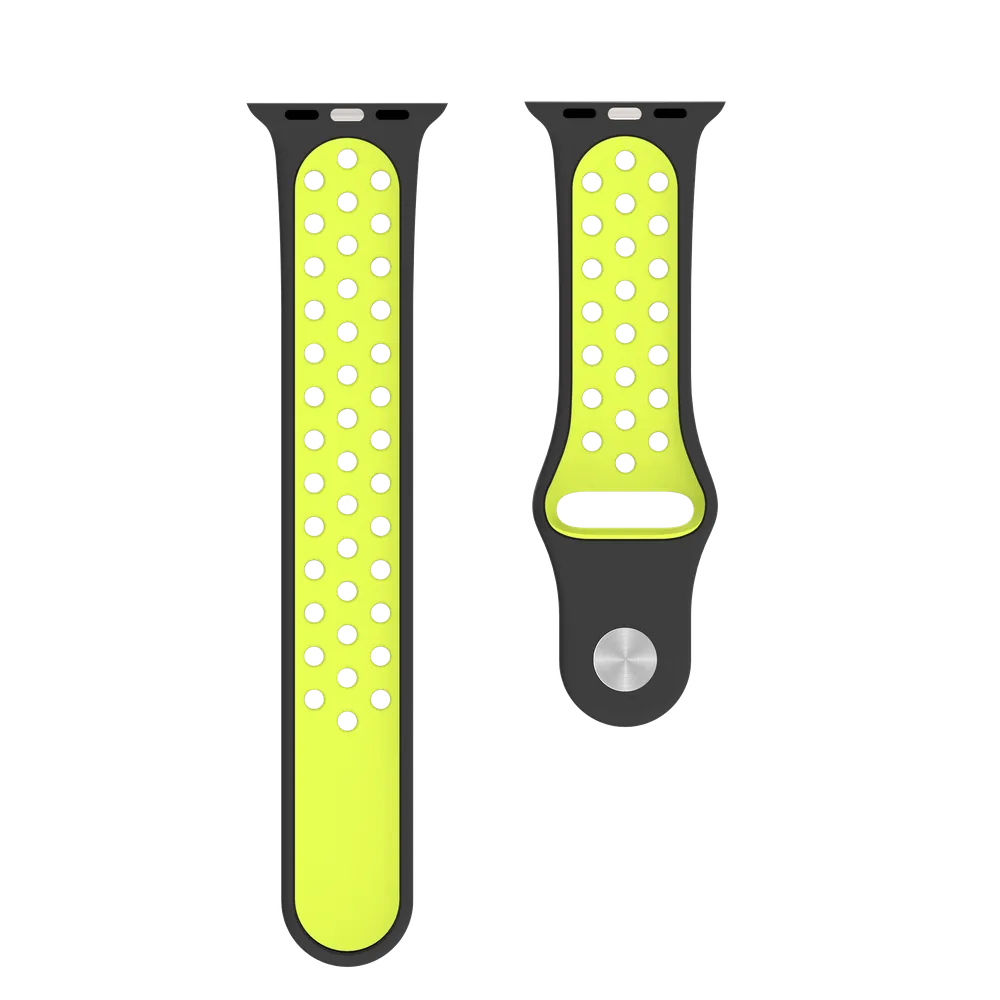 BEHELLO Premium Apple Watch Series 1-8 & SE 42/44mm Silicone Strap - Black/Yellow (Apple Watch sold separately)