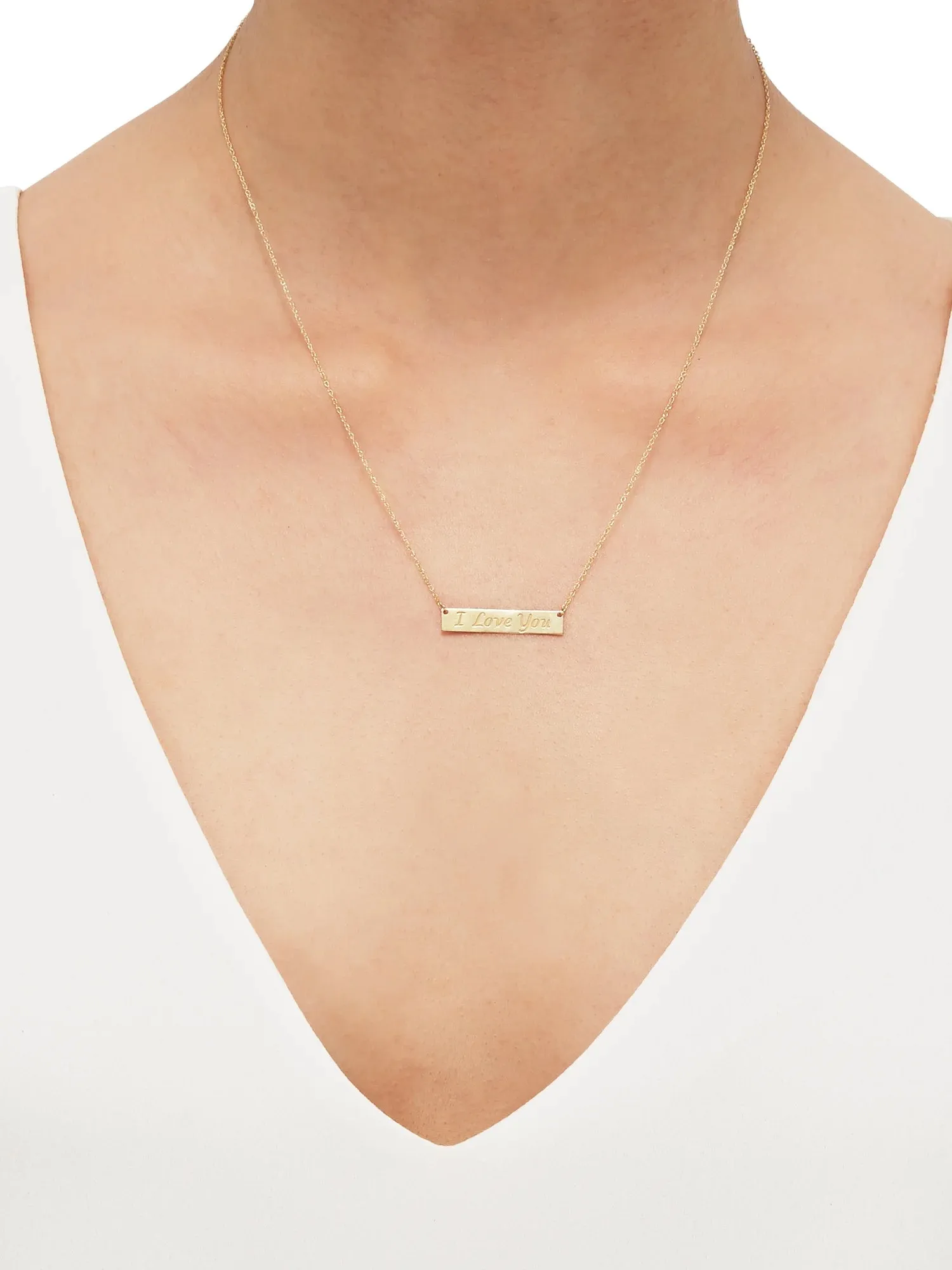 Brilliance Fine Jewelry 10K Yellow Gold Bar Plaque with I Love You Necklace, 18"