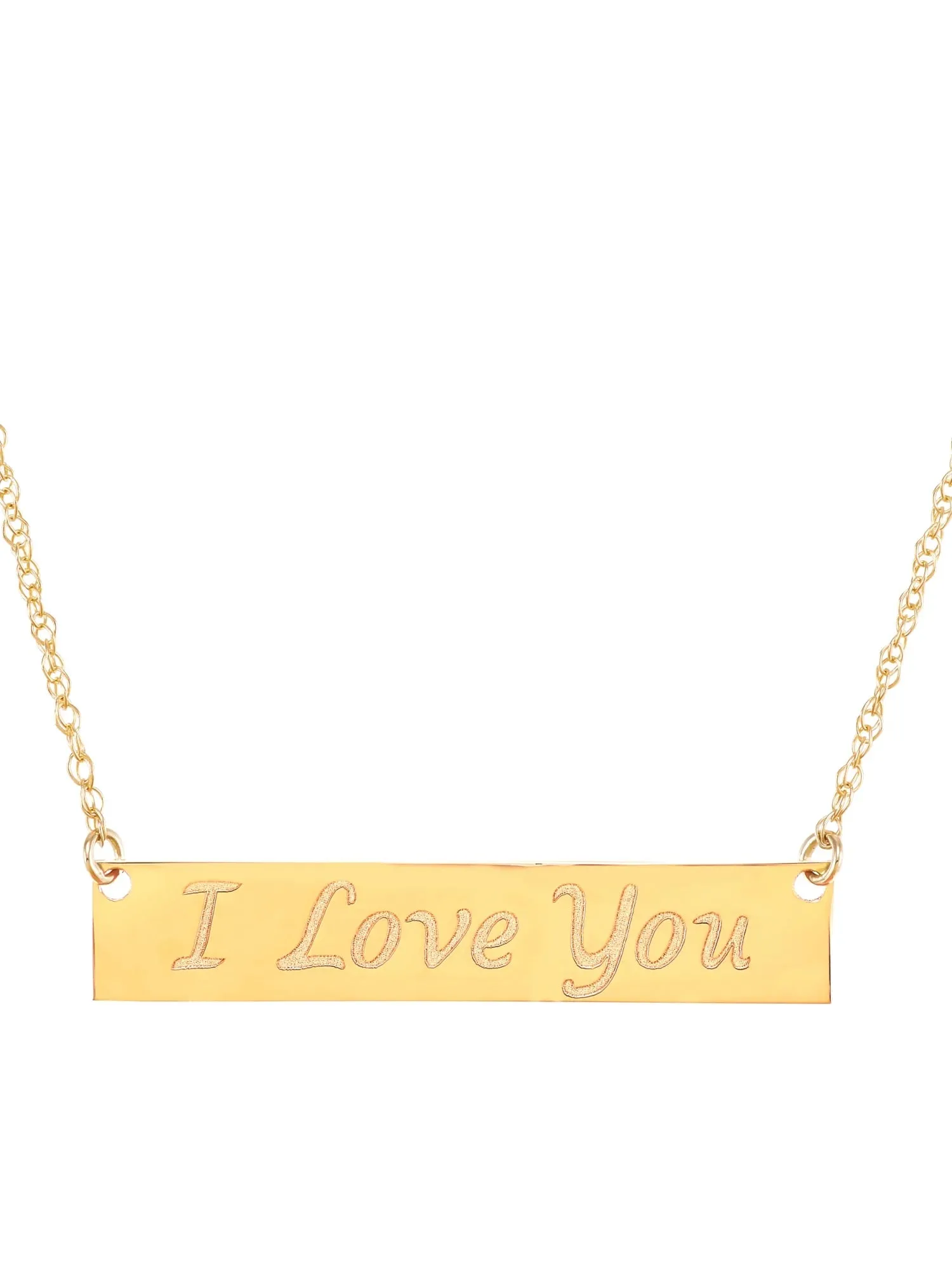 Brilliance Fine Jewelry 10K Yellow Gold Bar Plaque with I Love You Necklace, 18"