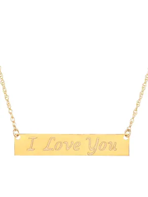 Brilliance Fine Jewelry 10K Yellow Gold Bar Plaque with I Love You Necklace, 18"