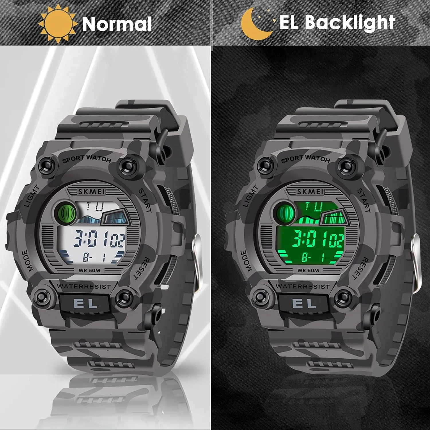 CakCity Boys Camouflage LED Sports Kids Watch Waterproof Digital Electronic Military Wrist Watches for Kid with Luminous Alarm Stopwatch Child Watches Ages 3-10