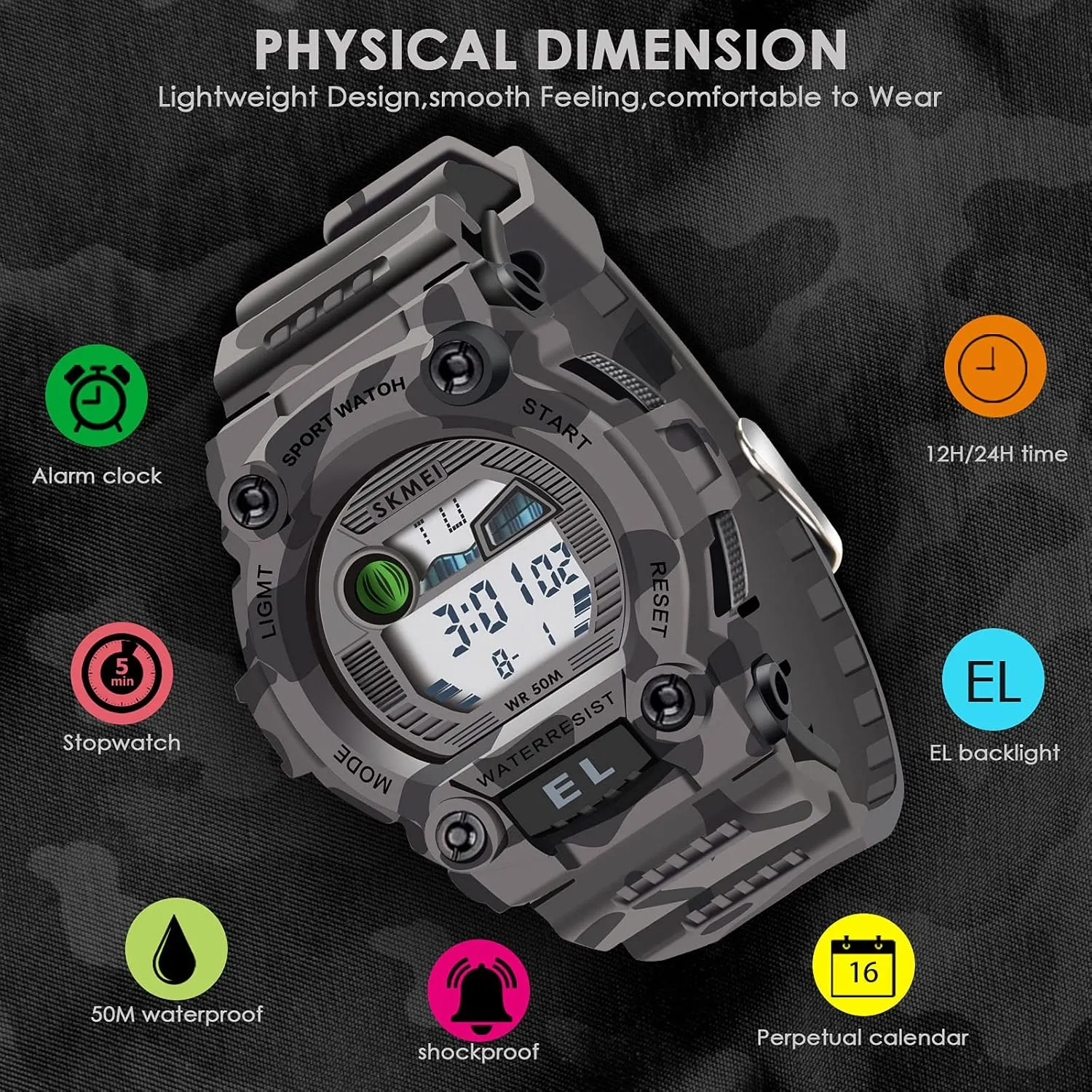 CakCity Boys Camouflage LED Sports Kids Watch Waterproof Digital Electronic Military Wrist Watches for Kid with Luminous Alarm Stopwatch Child Watches Ages 3-10
