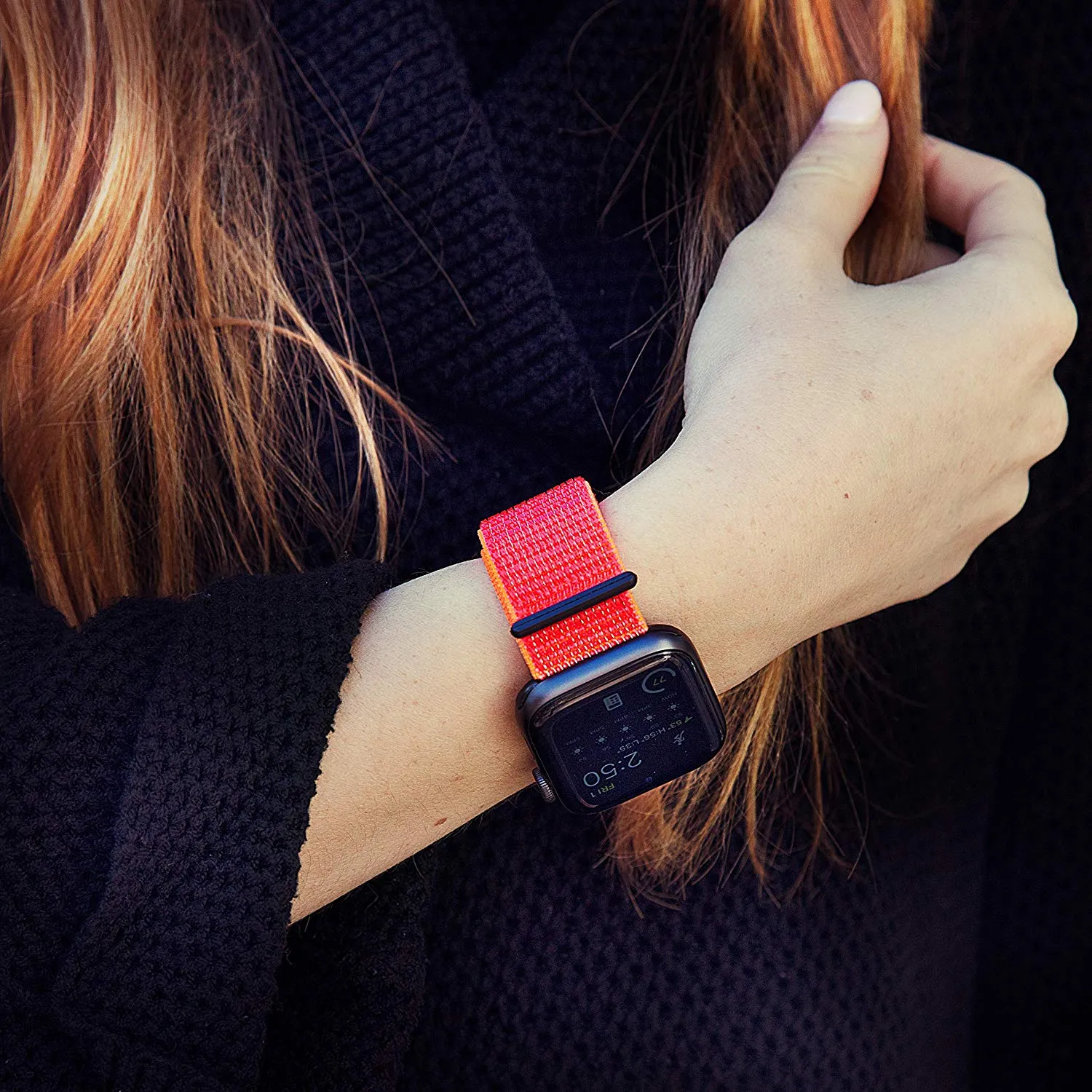 CASE-MATE 42-44mm Apple Watch Nylon Band for Series 1-8 & SE - Reflective Neon Orange  (Apple Watch sold separately)