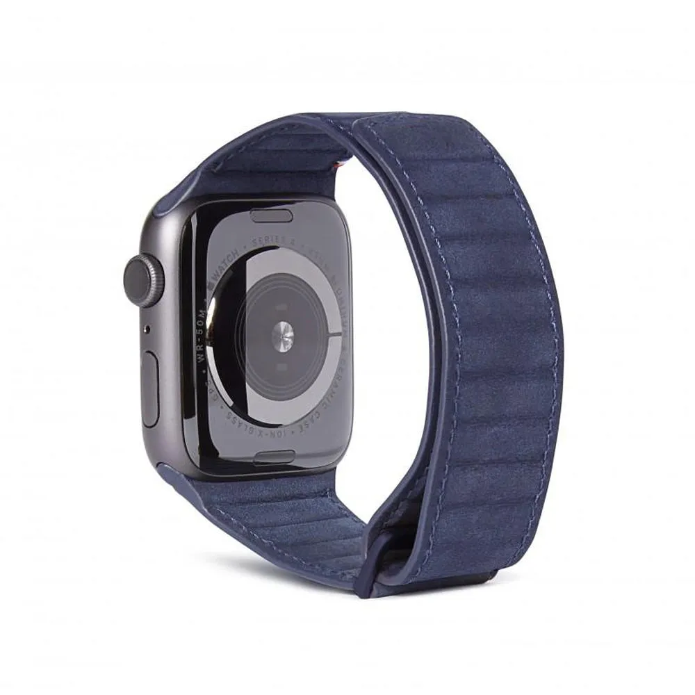 DECODED 42-44mm Leather Magnetic Traction Strap for Apple Watch Series 1-8 & SE - Blue