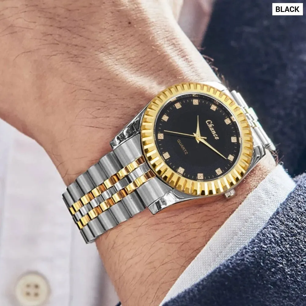 Fashion Business Men's Room Gold Steel Band Quartz Watch