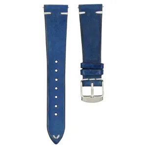 Full Grain Cowhide Leather Strap 20/16mm [Blue, Side Stitch]