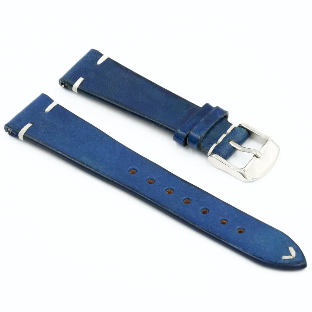 Full Grain Cowhide Leather Strap 20/16mm [Blue, Side Stitch]