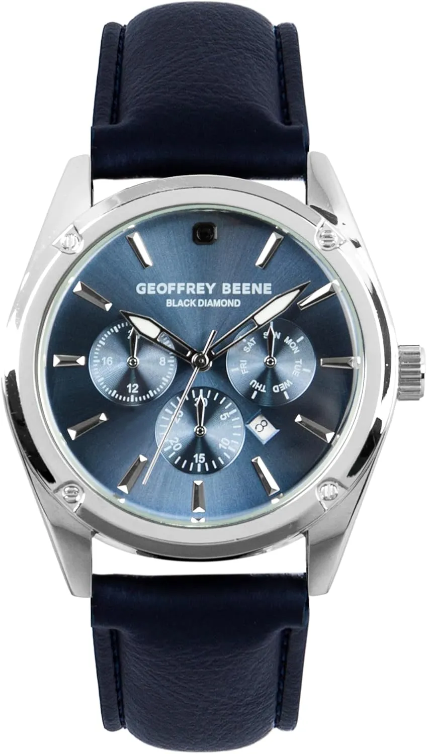 Geoffrey Beene Mens Watch - Elegant Leather Strap Quartz Movement Analog Watch for Men, Gift for Men, Minimalist Wrist Watches with Chronograph Look 41mm (Blue)