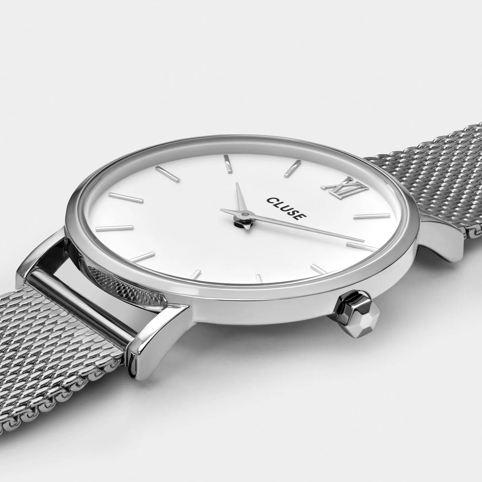 Gift Box Minuit Mesh & Leather Strap Silver Colour