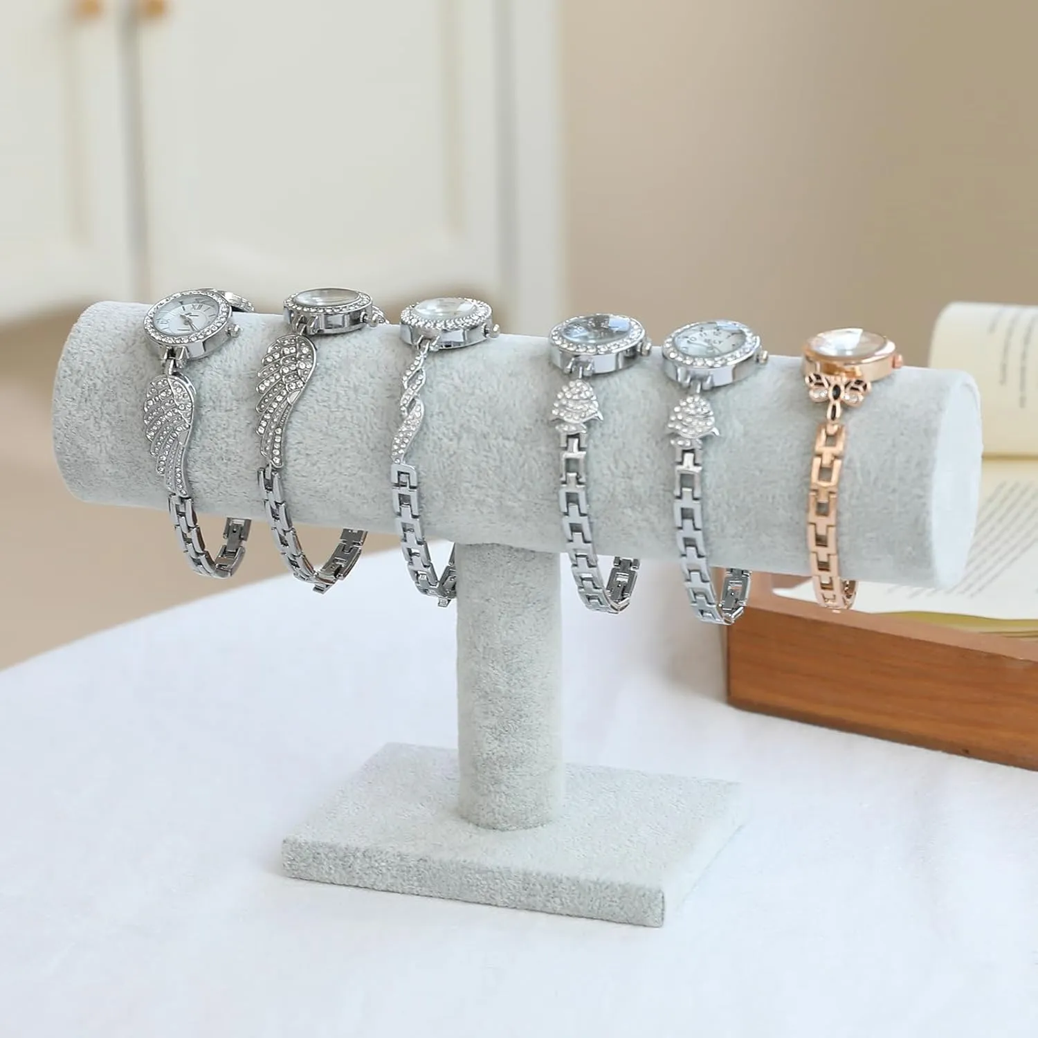 Jewelry Bracelet Storage Display Chain Watch T-Bar Rack Organizer Hard Stand Holder Jewelry Display Bracelet Display Velvet Grey Clour