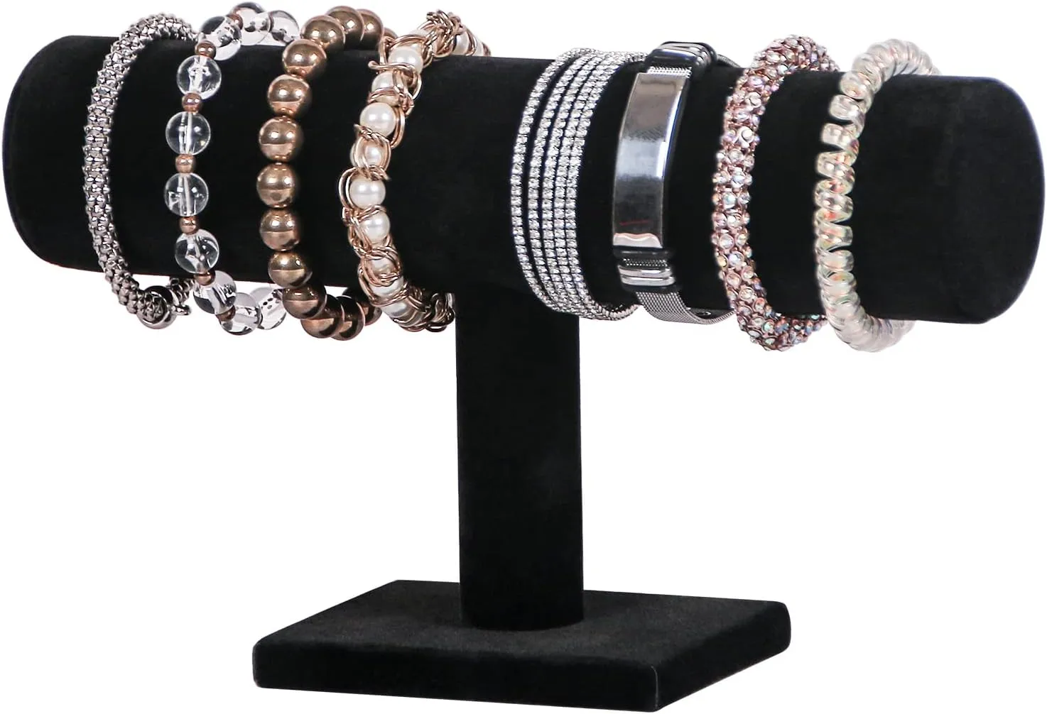 Julysky T bar Bracelet Holder,Bracelet Display Stand For Selling,Jewelry Organizer Watch Rack For Show (ALL Black, 1 Tier)