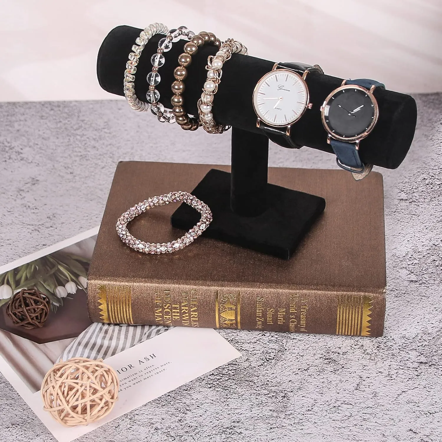 Julysky T bar Bracelet Holder,Bracelet Display Stand For Selling,Jewelry Organizer Watch Rack For Show (ALL Black, 1 Tier)