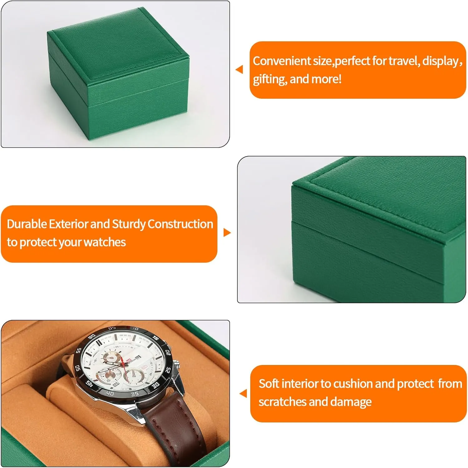 Luxury Single Watch Gift Box for Men Women, Single Watch Bracelet Bangle Jewelry Holder Storage Box Display Case Organizer (Green Style 2)