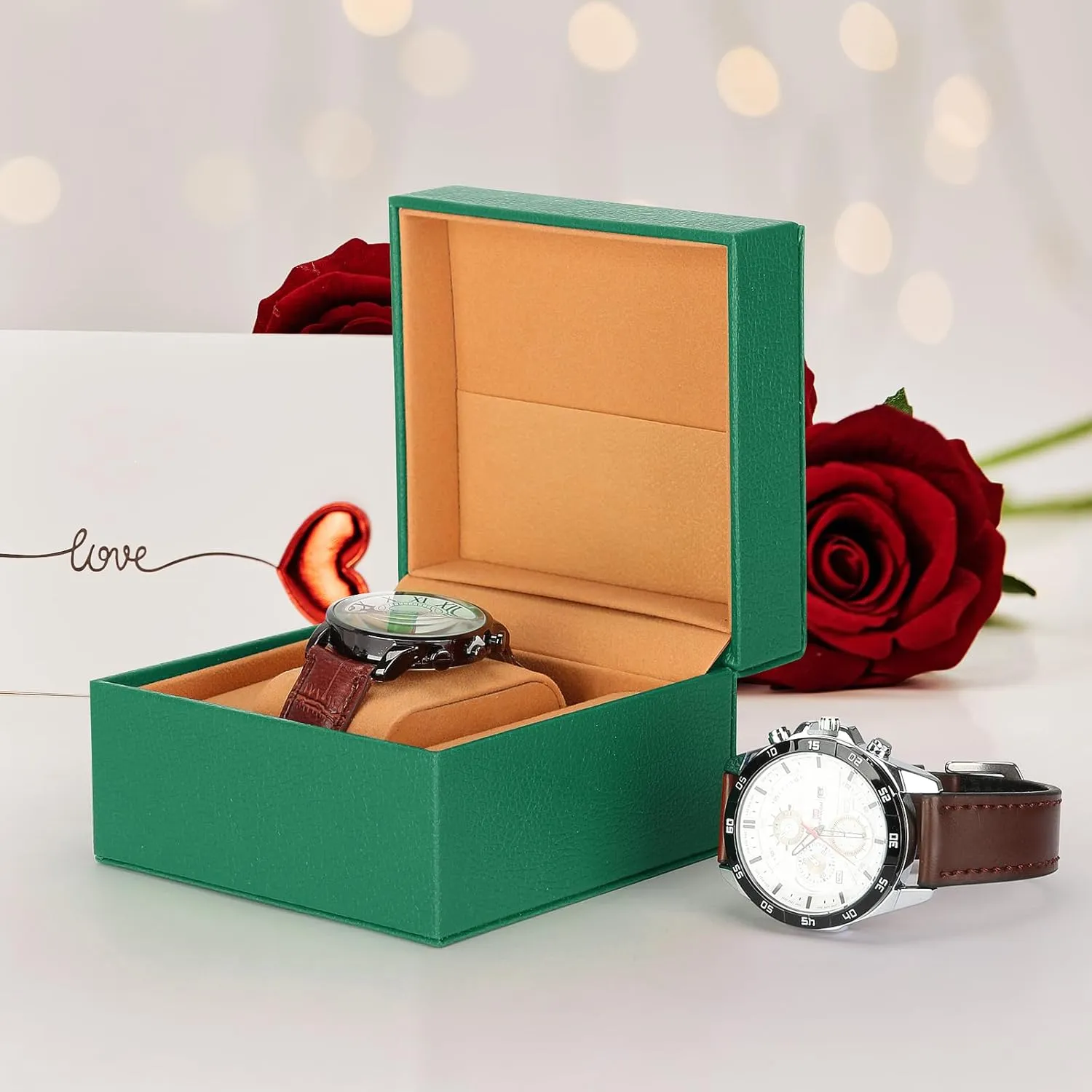 Luxury Single Watch Gift Box for Men Women, Single Watch Bracelet Bangle Jewelry Holder Storage Box Display Case Organizer (Green Style 2)