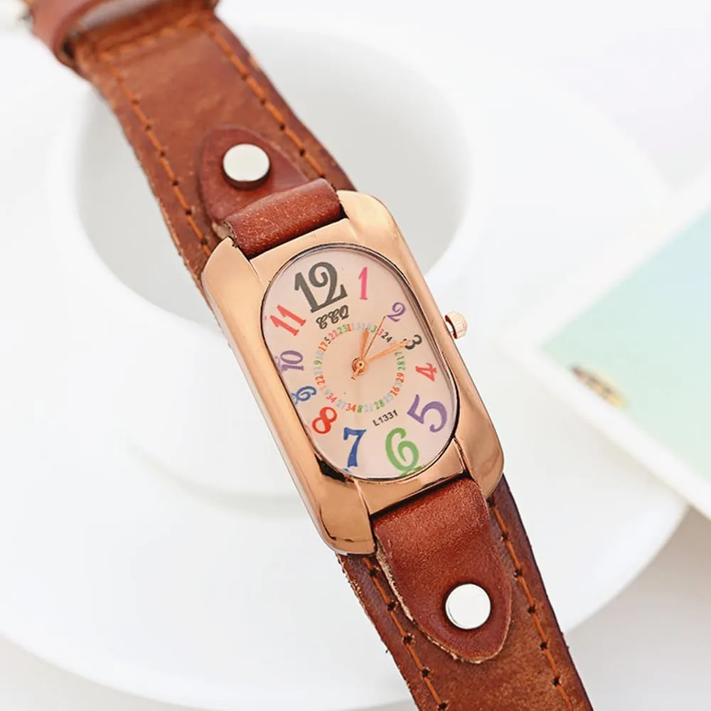 MINILUJIA Women Leather Watches Fashion Gold Square Quartz Simple Casual Vintage Wristwatch with Soft Leather Band for Lady