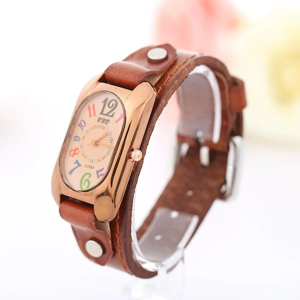 MINILUJIA Women Leather Watches Fashion Gold Square Quartz Simple Casual Vintage Wristwatch with Soft Leather Band for Lady