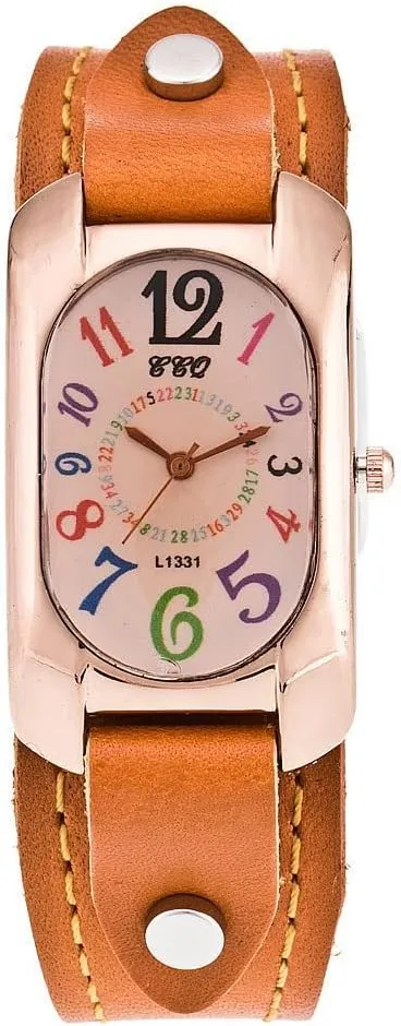 MINILUJIA Women Leather Watches Fashion Gold Square Quartz Simple Casual Vintage Wristwatch with Soft Leather Band for Lady
