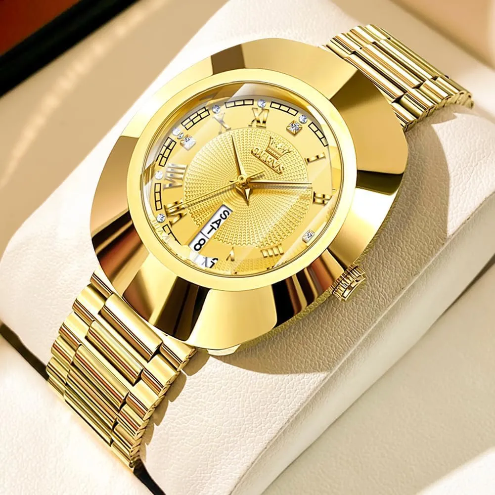 OLEVS Womens Watches Gold Diamond Tungsten Steel Luxury Dress Classic Ladies Calendar Week Wrist Watches for Women