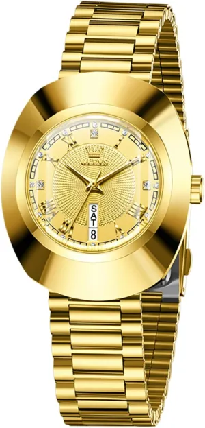 OLEVS Womens Watches Gold Diamond Tungsten Steel Luxury Dress Classic Ladies Calendar Week Wrist Watches for Women
