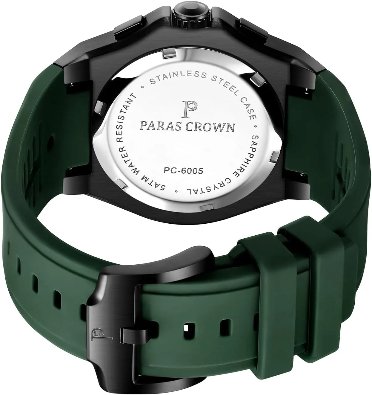 Paras Crown Mens Watches Fashion Luxury 50M Waterproof Chronograph Wrist Watches for Men with Silicone Strap Stainless Steel Case