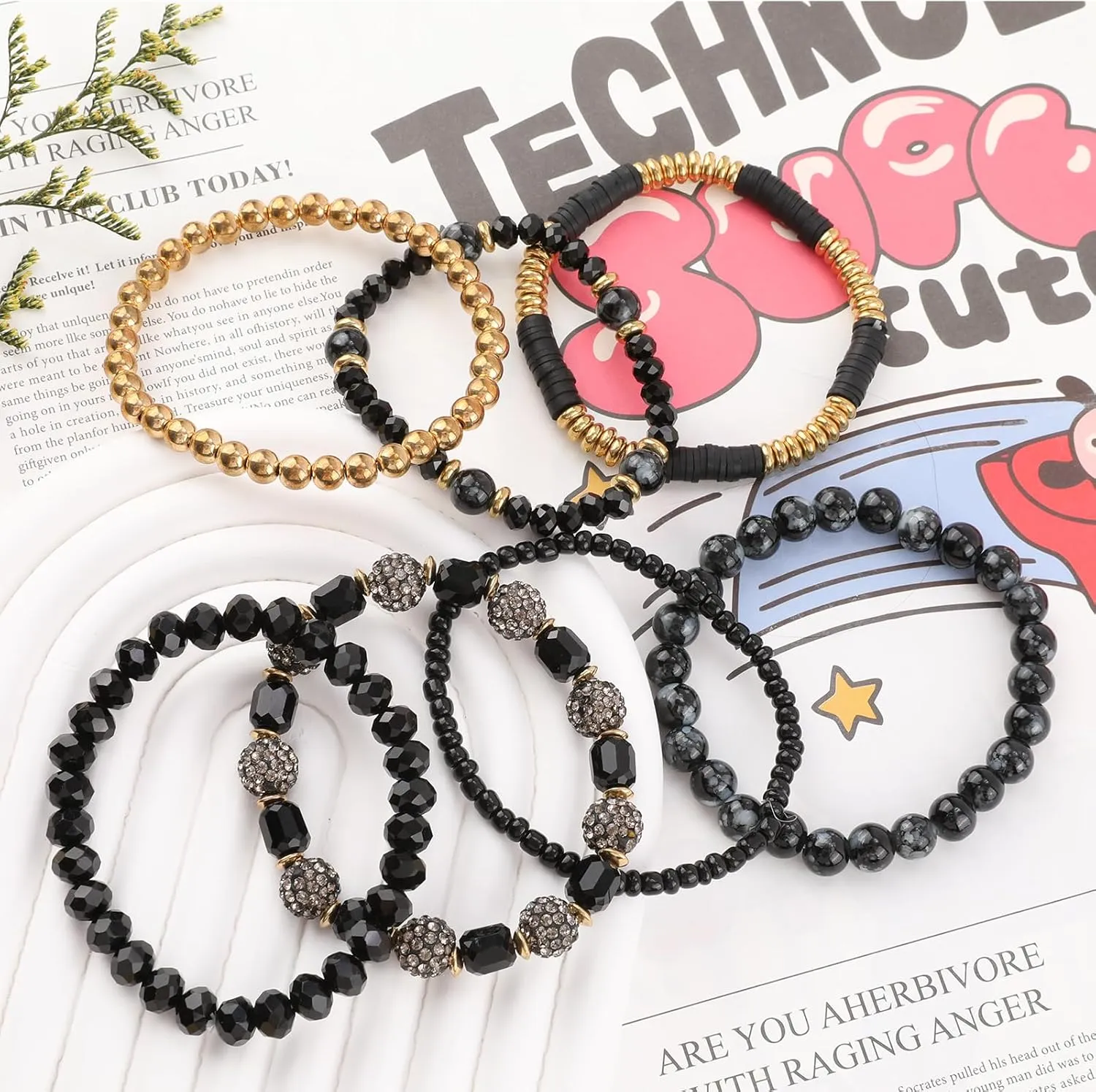 Stackble Beaded Bracelets for Women Boho Colorful Glass Faceted Beads Bracelets Natural Stone Gemstone Plastic Pearl Seed Beads Ball Beads Handmade Stretch Friendship Bracelets Bohemian Jewelry Gift