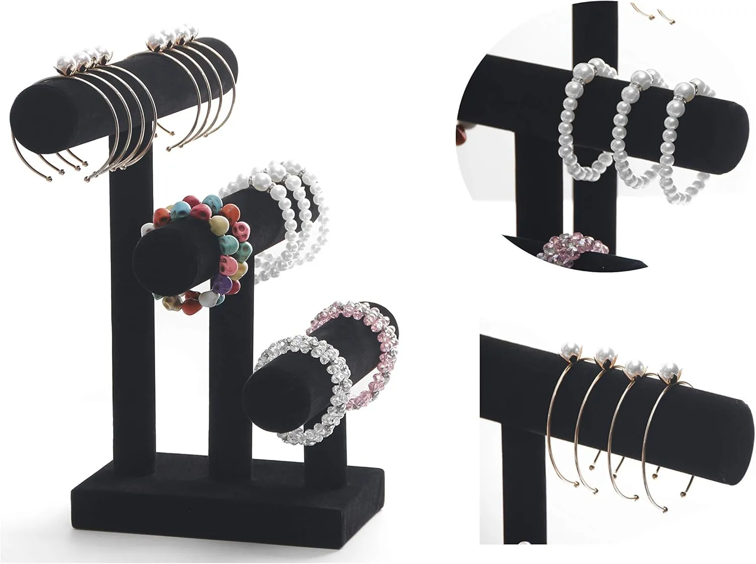 Stratalife Bracelet Holder Stand Jewelry Organizer 3 Tier Jewelry Display for Bracelet Watch Organizer Jewelry Tower for Women (Black Velvet)