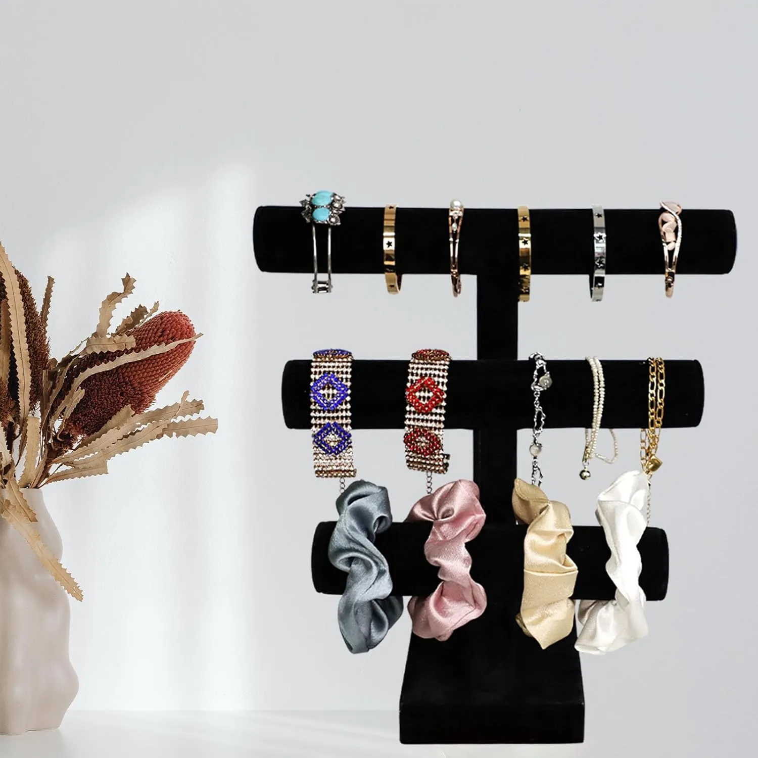 Stratalife Bracelet Holder Stand Jewelry Organizer 3 Tier Jewelry Display for Bracelet Watch Organizer Jewelry Tower for Women (Black Velvet)