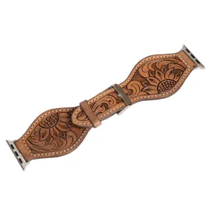 Tooling Leather Brown Rounded Apple Watch Strap  WS101